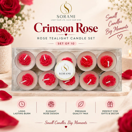 SORAMI Crimson Rose tealight candle set, pack of 10