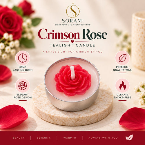 Single Crimson Rose tealight, close up