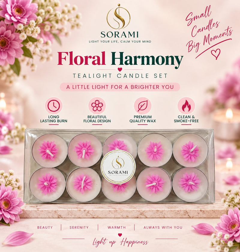 SORAMI Floral Harmony pink blossom tealight candle set, pack of 10